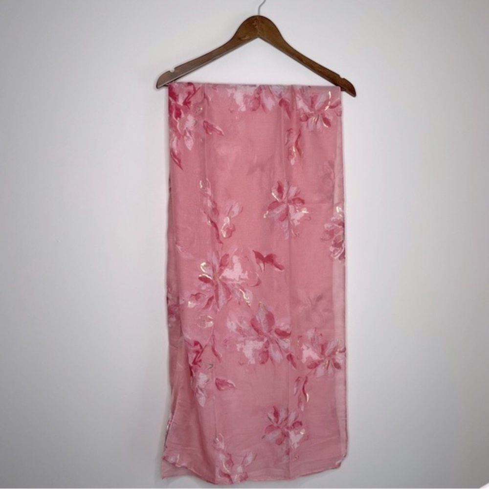 Emanuel Geraldo Beautiful Woven Sheer Chiffon Scarf Pink Floral